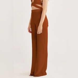 NWT Rumer Willow High-Waist Wide-Leg Crepe Pant in Rust